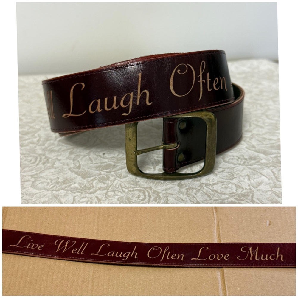 Dillon Rogers Mahogany Brown Leather Belt “Live Well Laugh Often Love Much” XS
